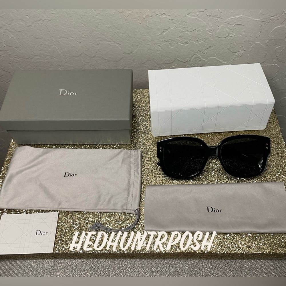 🎉HP🎉New! Dior Lady Dior Studs 54MM Black/Gold Sunglasses✨ Case, Box & Cloth - Picture 2 of 16